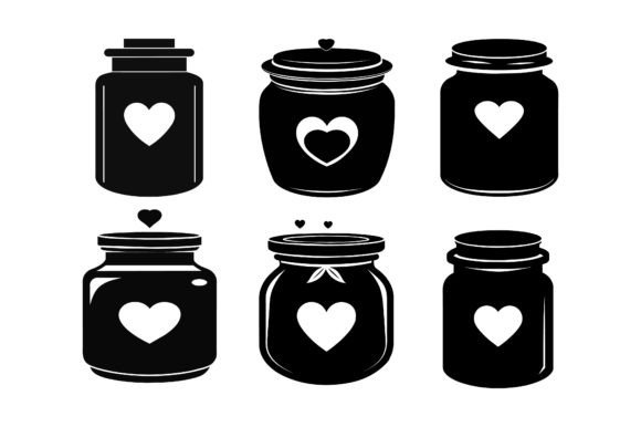 Black Silhouette Love Jar Vector Design: Crafting Visual Storytelling with Timeless Symbolism