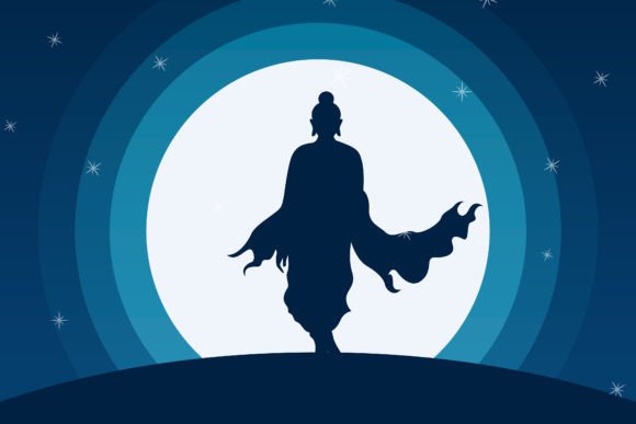Buddha Walking Front of Moon Vector Art: A Design Asset for Everyday Inspiration