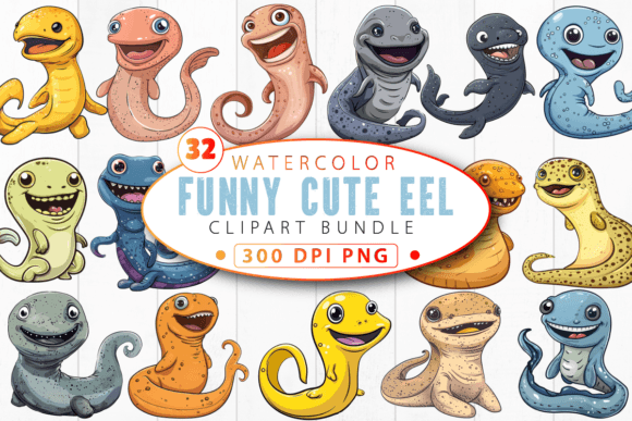 Funny Cute Eel Clipart Bundle for Creators