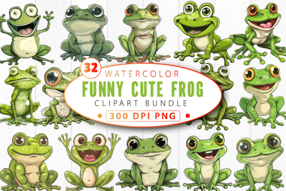 Funny Cute Frog Clipart Bundle