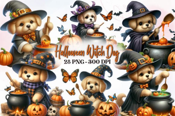 Halloween Witch Dog Watercolor Clipart: A Blend of Whimsy and Practical Design