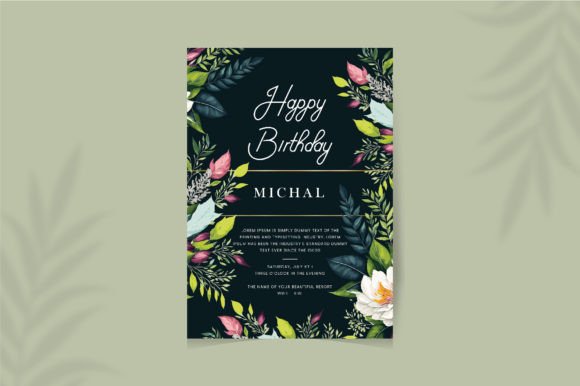Hand Drawn Birthday Card with Flower Heart