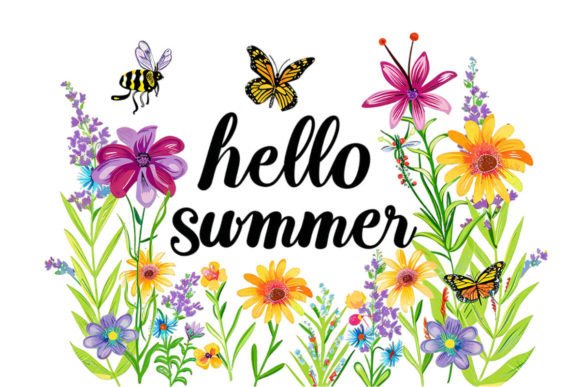 Hello Summer with Flowers Watercolour – A Versatile Design Resource