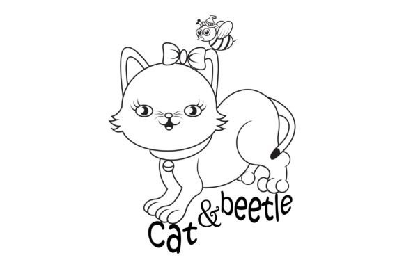 Outline of Cute Cat and Cute Beetle