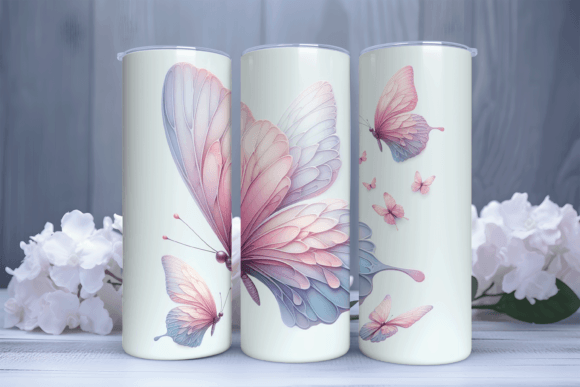 Pink Butterfly 20oz Skinny Tumbler Wrap