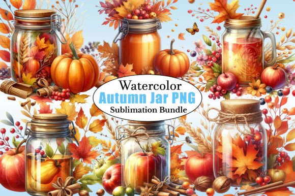 The Watercolor Autumn Jar PNG Clipart Bundle