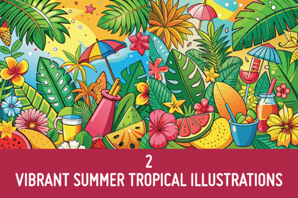 Unlock Creative Versatility with 2 Radiant Summer Tropical Illustrations for Professional and Personal Projects
