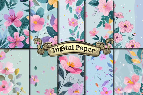 Watercolor Pastel Floral Digital Paper for Designers